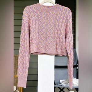 New Peter Som Pink Multi Color Cropped Sweater - Size Large